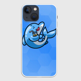 Чехол для iPhone 13 mini с принтом Дельфин с коктейлем в городе Новоалтайск,  |  | dolphin | дельфин | коктейль | море | морские | на голубом | с дельфином