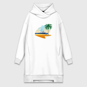 Платье-худи хлопок с принтом Корабль и пальма в городе Новоалтайск,  |  | palm | sailboat | кораблик | корабль | лодка | пальма | парус | парусная лодка