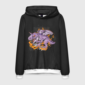 Мужская толстовка 3D с принтом Дракон в огне в городе Новоалтайск, 100% полиэстер | двухслойный капюшон со шнурком для регулировки, мягкие манжеты на рукавах и по низу толстовки, спереди карман-кенгуру с мягким внутренним слоем. | Тематика изображения на принте: dragon | fire | в огне | дракон | драконами | драконом | дракоша | мифология | огонь | рог