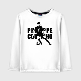 Детский лонгслив хлопок с принтом Philippe Coutinho силуэт с мячом в городе Новоалтайск, 100% хлопок | круглый вырез горловины, полуприлегающий силуэт, длина до линии бедер | ac milan | barcelona | champions | fifa | philippe coutinho correia | soccer | uefa | барселона | коутиньё | коутинью | лига чемпионов | сборная бразилии | спорт | уефа | филиппе коутиньо | фифа | фк | футбол | футболист | ф
