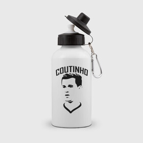 Бутылка спортивная с принтом Coutinho черный портрет в городе Новоалтайск, металл | емкость — 500 мл, в комплекте две пластиковые крышки и карабин для крепления | ac milan | barcelona | champions | fifa | philippe coutinho correia | soccer | uefa | барселона | коутиньё | коутинью | лига чемпионов | сборная бразилии | спорт | уефа | филиппе коутиньо | фифа | фк | футбол | футболист | ф