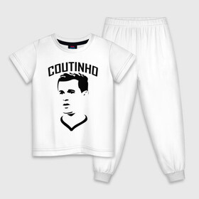 Детская пижама хлопок с принтом Coutinho черный портрет в городе Новоалтайск, 100% хлопок |  брюки и футболка прямого кроя, без карманов, на брюках мягкая резинка на поясе и по низу штанин
 | ac milan | barcelona | champions | fifa | philippe coutinho correia | soccer | uefa | барселона | коутиньё | коутинью | лига чемпионов | сборная бразилии | спорт | уефа | филиппе коутиньо | фифа | фк | футбол | футболист | ф