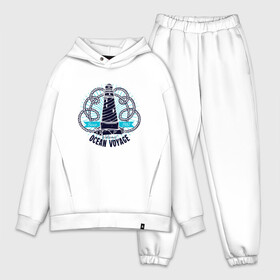 Мужской костюм хлопок OVERSIZE с принтом Ocean voyage. Маяк в городе Новоалтайск,  |  | ocean | voyage | маяк | море | морское | моряк | навигация | океан | побережье | путешествие