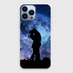 Чехол для iPhone 13 Pro Max с принтом Влюбленные на фоне луны в городе Новоалтайск,  |  | Тематика изображения на принте: влюбленные | двое | луна | любовь | ночь | объятия | романтика