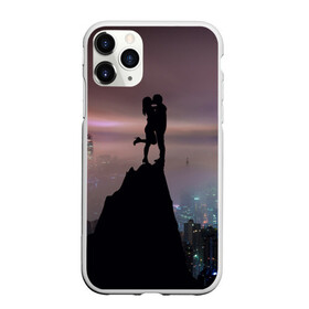 Чехол для iPhone 11 Pro матовый с принтом Влюбленные на фоне города в городе Новоалтайск, Силикон |  | влюбленные | город | двое | любовь | ночь | объятия | пара