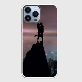 Чехол для iPhone 13 Pro Max с принтом Влюбленные на фоне города в городе Новоалтайск,  |  | влюбленные | город | двое | любовь | ночь | объятия | пара