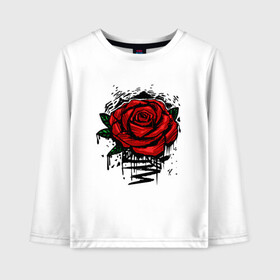 Детский лонгслив хлопок с принтом Красная Роза Red Rose в городе Новоалтайск, 100% хлопок | круглый вырез горловины, полуприлегающий силуэт, длина до линии бедер | flower | flowers | green | nature | pattern | red | rose | roses | spring | summer | весна | зеленый | краски | красная | лето | листва | листья | паттерн | природа | роза | розы | узор | фауна | флора | цветок | цветы