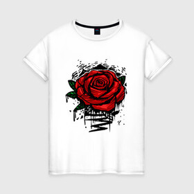 Женская футболка хлопок с принтом Красная Роза Red Rose в городе Новоалтайск, 100% хлопок | прямой крой, круглый вырез горловины, длина до линии бедер, слегка спущенное плечо | flower | flowers | green | nature | pattern | red | rose | roses | spring | summer | весна | зеленый | краски | красная | лето | листва | листья | паттерн | природа | роза | розы | узор | фауна | флора | цветок | цветы