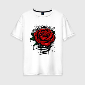 Женская футболка хлопок Oversize с принтом Красная Роза Red Rose в городе Новоалтайск, 100% хлопок | свободный крой, круглый ворот, спущенный рукав, длина до линии бедер
 | flower | flowers | green | nature | pattern | red | rose | roses | spring | summer | весна | зеленый | краски | красная | лето | листва | листья | паттерн | природа | роза | розы | узор | фауна | флора | цветок | цветы