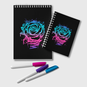 Блокнот с принтом Неоновая Роза Neon Rose в городе Новоалтайск, 100% бумага | 48 листов, плотность листов — 60 г/м2, плотность картонной обложки — 250 г/м2. Листы скреплены удобной пружинной спиралью. Цвет линий — светло-серый
 | Тематика изображения на принте: flower | flowers | green | nature | neon | pattern | red | rose | roses | spring | summer | весна | зеленый | краски | красная | лето | листва | листья | неон | неоновая | паттерн | природа | роза | розы | узор | фауна | флора | цветок | цветы