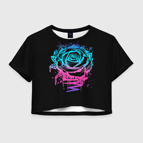 Женская футболка Crop-top 3D с принтом Неоновая Роза Neon Rose в городе Новоалтайск, 100% полиэстер | круглая горловина, длина футболки до линии талии, рукава с отворотами | flower | flowers | green | nature | neon | pattern | red | rose | roses | spring | summer | весна | зеленый | краски | красная | лето | листва | листья | неон | неоновая | паттерн | природа | роза | розы | узор | фауна | флора | цветок | цветы