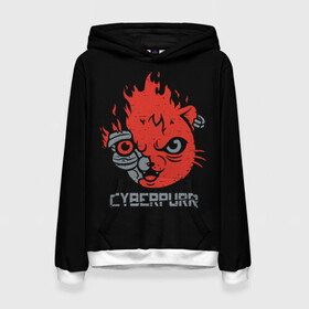 Женская толстовка 3D с принтом СYBERPURR в городе Новоалтайск, 100% полиэстер  | двухслойный капюшон со шнурком для регулировки, мягкие манжеты на рукавах и по низу толстовки, спереди карман-кенгуру с мягким внутренним слоем. | 2077 | animal | cat | cyber | cyberpunk | fire | flame | future | neon | purr | technology | будущее | демон | животное | кибер | кот | кошка | микросхема | мур | мурлыкать | нейроны | неон | огонь | очки | свечение | технологии | шлем