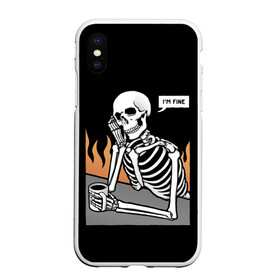 Чехол для iPhone XS Max матовый с принтом Я В Порядке в городе Новоалтайск, Силикон | Область печати: задняя сторона чехла, без боковых панелей | Тематика изображения на принте: bones | fine | fire | flame | im | skeleton | skull | апатия | в | депрессия | кости | кружка | настроение | огонь | пламя | пожар | порядке | прострация | скелет | череп | эмоции | я