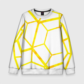 Детский свитшот 3D с принтом Hexagon в городе Новоалтайск, 100% полиэстер | свободная посадка, прямой крой, мягкая тканевая резинка на рукавах и понизу свитшота | hexagon | high tech | lines | sun | yellow | линии | многоугольник | насыщенный желтый | паутина | солнце | хай тек | шестиугольник | яркий