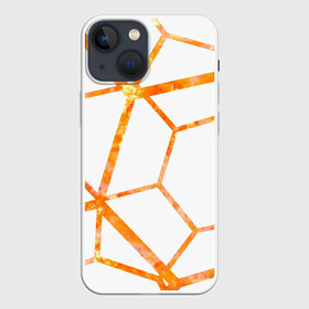 Чехол для iPhone 13 mini с принтом Hexagon в городе Новоалтайск,  |  | hexagon | high tech | lines | orange | линии | многоугольник | огонь | оранжевый | паутина | пламя | хай тек | шестиугольник | яркий