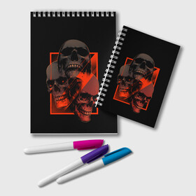 Блокнот с принтом Skulls | Черепа в городе Новоалтайск, 100% бумага | 48 листов, плотность листов — 60 г/м2, плотность картонной обложки — 250 г/м2. Листы скреплены удобной пружинной спиралью. Цвет линий — светло-серый
 | Тематика изображения на принте: bones | dark | darkness | dead | death | head | human | red | skull | skulls | голова | кости | красный | мертвец | мертвый | темнота | темный | тьма | человек | череп | черепа