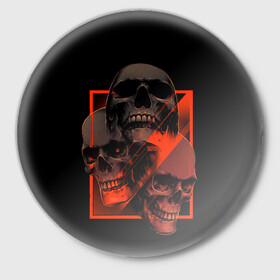 Значок с принтом Skulls | Черепа в городе Новоалтайск,  металл | круглая форма, металлическая застежка в виде булавки | Тематика изображения на принте: bones | dark | darkness | dead | death | head | human | red | skull | skulls | голова | кости | красный | мертвец | мертвый | темнота | темный | тьма | человек | череп | черепа