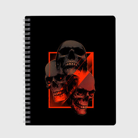 Тетрадь с принтом Skulls | Черепа в городе Новоалтайск, 100% бумага | 48 листов, плотность листов — 60 г/м2, плотность картонной обложки — 250 г/м2. Листы скреплены сбоку удобной пружинной спиралью. Уголки страниц и обложки скругленные. Цвет линий — светло-серый
 | Тематика изображения на принте: bones | dark | darkness | dead | death | head | human | red | skull | skulls | голова | кости | красный | мертвец | мертвый | темнота | темный | тьма | человек | череп | черепа