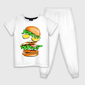 Детская пижама хлопок с принтом King Burger в городе Новоалтайск, 100% хлопок |  брюки и футболка прямого кроя, без карманов, на брюках мягкая резинка на поясе и по низу штанин
 | Тематика изображения на принте: burger | burger king | king | бургер | гамбургер