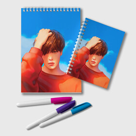 Блокнот с принтом Park Jimin Art в городе Новоалтайск, 100% бумага | 48 листов, плотность листов — 60 г/м2, плотность картонной обложки — 250 г/м2. Листы скреплены удобной пружинной спиралью. Цвет линий — светло-серый
 | Тематика изображения на принте: bts | pop | битиэс | бтс | ви | джей хоуп | джонгук | корейцы | музыка | поп | попса | рм | чимин | чин сюги