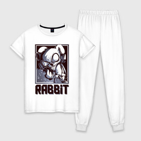 Женская пижама хлопок с принтом Rabbit в городе Новоалтайск, 100% хлопок | брюки и футболка прямого кроя, без карманов, на брюках мягкая резинка на поясе и по низу штанин | арт | графика | животные | заяц | звери | кролик