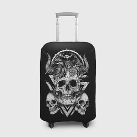 Чехол для чемодана 3D с принтом Черепа и Вороны | Skulls Raven в городе Новоалтайск, 86% полиэфир, 14% спандекс | двустороннее нанесение принта, прорези для ручек и колес | skulls | xo | вороны | градиент | животные | кости | мозги | паттерн | полосы | природа | птицы | скелет | текстура | узор | хо | чб | черепа | черный
