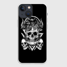 Чехол для iPhone 13 mini с принтом Черепа и Вороны | Skulls Raven в городе Новоалтайск,  |  | skulls | xo | вороны | градиент | животные | кости | мозги | паттерн | полосы | природа | птицы | скелет | текстура | узор | хо | чб | черепа | черный