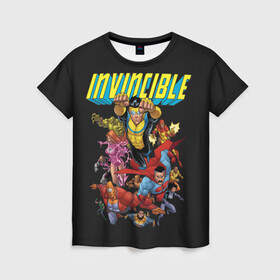 Женская футболка 3D с принтом Неуязвимый Invincible в городе Новоалтайск, 100% полиэфир ( синтетическое хлопкоподобное полотно) | прямой крой, круглый вырез горловины, длина до линии бедер | allen | atom | debbie | eve | girl | grayson | immortal | invincible | man | mark | monster | nolan | omni | атом | атомная | вильтрум | вильтрумит | воительница | грейсон | дебби | ева | костюм | марк | монстр | мэн | неуязвимый |