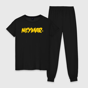 Женская пижама хлопок с принтом Neymar Jr logo в городе Новоалтайск, 100% хлопок | брюки и футболка прямого кроя, без карманов, на брюках мягкая резинка на поясе и по низу штанин | brazil | champions | fifa | junior | neymar | neymar jr | paris saint germain | psg | uefa | бразилия | джуниор | младший | наймар | неймар | пари сен жермен | петух | псж | сборная бразилии | уефа | фифа | футбик | футбол 