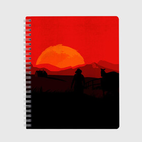 Тетрадь с принтом RDR2 в городе Новоалтайск, 100% бумага | 48 листов, плотность листов — 60 г/м2, плотность картонной обложки — 250 г/м2. Листы скреплены сбоку удобной пружинной спиралью. Уголки страниц и обложки скругленные. Цвет линий — светло-серый
 | Тематика изображения на принте: gamer | games | rdr2 | red dead | rockstar | social club