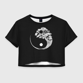 Женская футболка Crop-top 3D с принтом Yin and Yang Bonsai Tree в городе Новоалтайск, 100% полиэстер | круглая горловина, длина футболки до линии талии, рукава с отворотами | black | bonsai | buddhism | dualism | esotericism | evil | good | japan | negative | philosophy | positive | tree | white | yang | yin | zen | белое | бонсай | буддизм | дерево | дзен | добро | древо | дуализм | зло | инь | негатив | позитив | философия |