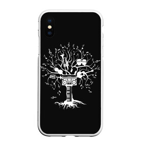 Чехол для iPhone XS Max матовый с принтом Музыкальное Дерево в городе Новоалтайск, Силикон | Область печати: задняя сторона чехла, без боковых панелей | boombox | branches | clef | drum | drums | guitar | keys | music | roots | sheet | synthesizer | treble | tree | turntable | барабаны | белое | бумбокс | ветви | ветки | гитара | дерево | клавиши | ключ | корни | музыка | ноты | проигрыватель | синтезатор