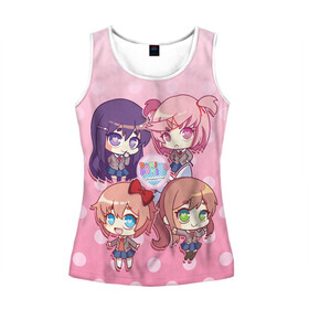 Женская майка 3D с принтом DOKI DOKI LITERATURE CLUB в городе Новоалтайск, 100% полиэстер | круглая горловина, прямой силуэт, длина до линии бедра | club | doki doki | literature | monika | natsuki | novel | saeri | yuri | доки доки | клуб | литературный | моника | нацуки | роман | саёри | юри