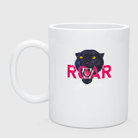 Кружка керамическая с принтом Пантера ROAR в городе Новоалтайск, керамика | объем — 330 мл, диаметр — 80 мм. Принт наносится на бока кружки, можно сделать два разных изображения | roar | багира | голова пантеры | животное | кошка | пантера