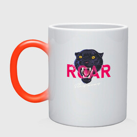 Кружка хамелеон с принтом Пантера ROAR в городе Новоалтайск, керамика | меняет цвет при нагревании, емкость 330 мл | roar | багира | голова пантеры | животное | кошка | пантера