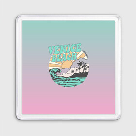 Магнит 55*55 с принтом VENICE BEACH в городе Новоалтайск, Пластик | Размер: 65*65 мм; Размер печати: 55*55 мм | venice | восход | закат | море | небо | отдых | пальмы | пляж | природа | солнце