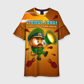 Детское платье 3D с принтом BTD6 Striker Jones в городе Новоалтайск, 100% полиэстер | прямой силуэт, чуть расширенный к низу. Круглая горловина, на рукавах — воланы | башня | взрыв | дальность | нападающий джонс | снаряд | ударный