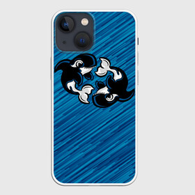Чехол для iPhone 13 mini с принтом Две косатки в городе Новоалтайск,  |  | Тематика изображения на принте: whale | кит | косатка | косатки | на синем | с косатками