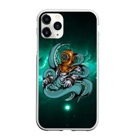 Чехол для iPhone 11 Pro Max матовый с принтом Осьминог напал на водолаза в городе Новоалтайск, Силикон |  | Тематика изображения на принте: водолаз | море | океан | осьминог | подводный мир | щупальцы