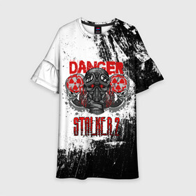Детское платье 3D с принтом Stalker 2 Danger в городе Новоалтайск, 100% полиэстер | прямой силуэт, чуть расширенный к низу. Круглая горловина, на рукавах — воланы | danger | stalker | stallker | метро | постапокалипсис | радиация | сталкер | чернобыль
