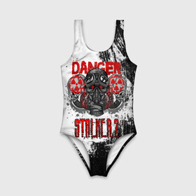 Детский купальник 3D с принтом Stalker 2 Danger в городе Новоалтайск, Полиэстер 85%, Спандекс 15% | Слитный крой, подклад по переду изделия, узкие бретели | danger | stalker | stallker | метро | постапокалипсис | радиация | сталкер | чернобыль