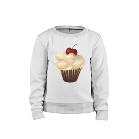 Детский свитшот хлопок с принтом Cupcake with cherry art в городе Новоалтайск, 100% хлопок | круглый вырез горловины, эластичные манжеты, пояс и воротник | Тематика изображения на принте: art | cherry | cooking | cupcake | vypichka | yummy | арт | вишня | вкусняшка | выпичка | кекс | кулинария