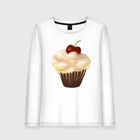 Женский лонгслив хлопок Cupcake with cherry art: в городе Новоалтайск, 100% хлопок | | art | cherry | cooking | cupcake | vypichka | yummy | арт | вишня | вкусняшка | выпичка | кекс | кулинария