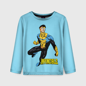 Детский лонгслив 3D с принтом Invincible Неуязвимый в городе Новоалтайск, 100% полиэстер | длинные рукава, круглый вырез горловины, полуприлегающий силуэт
 | boy | cartoon | damien darkblood | hero | invincible | superhero | герой | марк грейсон | мультик | мультсериал | непобедимый | неуязвимый | персонаж | супергерой