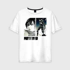 Женская футболка хлопок Oversize с принтом Attack On Titan Mikasa в городе Новоалтайск, 100% хлопок | свободный крой, круглый ворот, спущенный рукав, длина до линии бедер
 | ackerman | anime | attack | dawn | girl | kawai | kyojin | manga | mikasa | no | of | on | shingeki | the | titan | titans | аккерман | аниме | арт | атака | бертольд | воин | вторжение | гигантов | девушка | колос | колосальный | леонхард | лицо | манга 