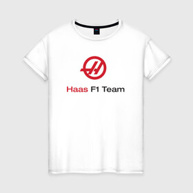 Женская футболка хлопок с принтом Haas F1 Team в городе Новоалтайск, 100% хлопок | прямой крой, круглый вырез горловины, длина до линии бедер, слегка спущенное плечо | f1 | haas | грожан | магнуссен | мазепин | ф1 | феррари | формула 1 | хаас