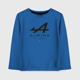 Детский лонгслив хлопок с принтом Alpine F1 team в городе Новоалтайск, 100% хлопок | круглый вырез горловины, полуприлегающий силуэт, длина до линии бедер | alpine | f1 | renault | team | рено | ф1 | фернандо алонсо | формула 1
