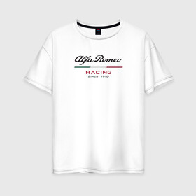 Женская футболка хлопок Oversize с принтом Alfa Romeo F1 Team в городе Новоалтайск, 100% хлопок | свободный крой, круглый ворот, спущенный рукав, длина до линии бедер
 | alfa romeo | f1 | formula 1 | team | альфе ромео | антонио джовинации | кими райкконен | логотип | ф1 | формула 1