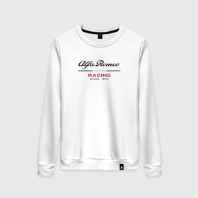 Женский свитшот хлопок с принтом Alfa Romeo F1 Team в городе Новоалтайск, 100% хлопок | прямой крой, круглый вырез, на манжетах и по низу широкая трикотажная резинка  | alfa romeo | f1 | formula 1 | team | альфе ромео | антонио джовинации | кими райкконен | логотип | ф1 | формула 1