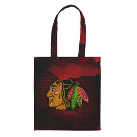 Шоппер 3D с принтом CHICAGO NHL в городе Новоалтайск, 100% полиэстер | Плотность: 200 г/м2; Размер: 34×35 см; Высота лямок: 30 см | blackhawks | chicago | iron | logo | nhl | red | sport | usa | блэкхоукс | железо | логотип | нхл | сетка | спорт | сша | хоккей | чикаго